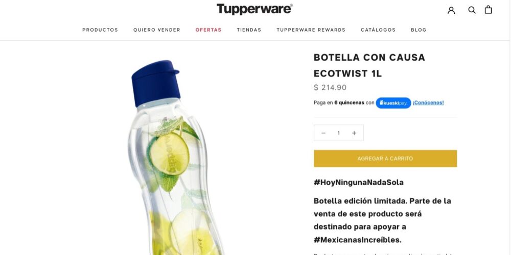 Botella Eco Twist 500ml Transparente Tupperware Deportiva