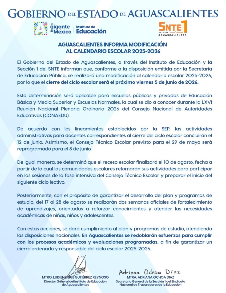 Confirma IEA que se adelanta el cierre del ciclo escolar 2025-2026 – El